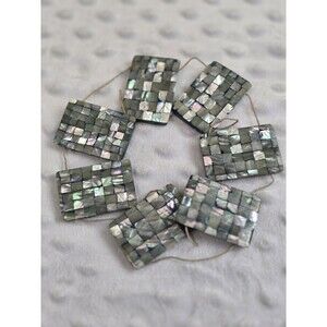 Vintage Iridescent Mother Of Pearl Rectangular Tile Bracelet Repair Grid Pattern